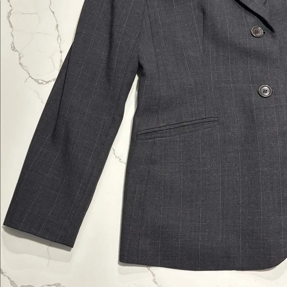 Ann Taylor Women's Wool Blazer Dark Gray Grey Pinstripe Business Jacket Size 6P